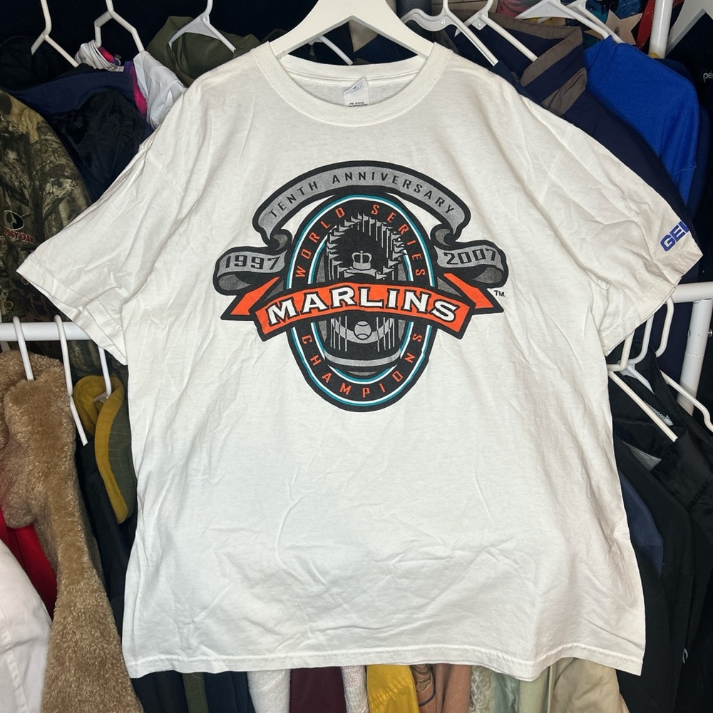 Vintage Florida Marlins White Tenth Anniversary Championship T-Shirt XL